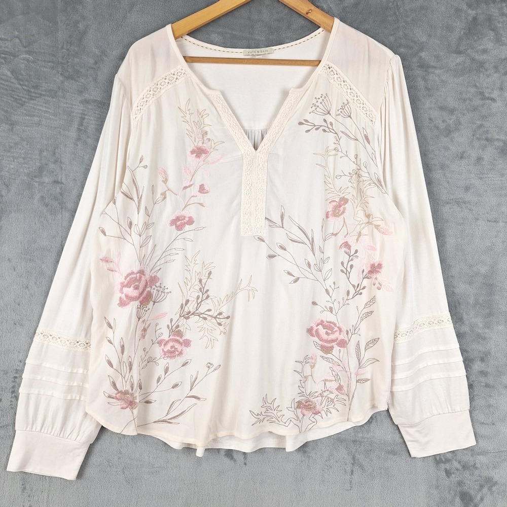 Womens Top XXL Boho Floral Embroidered Romantic Crochet Lace Coquette Cottage